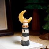 Hand-Carved Wooden Moon Lighthouse Desktop Ornament FantastiKurios