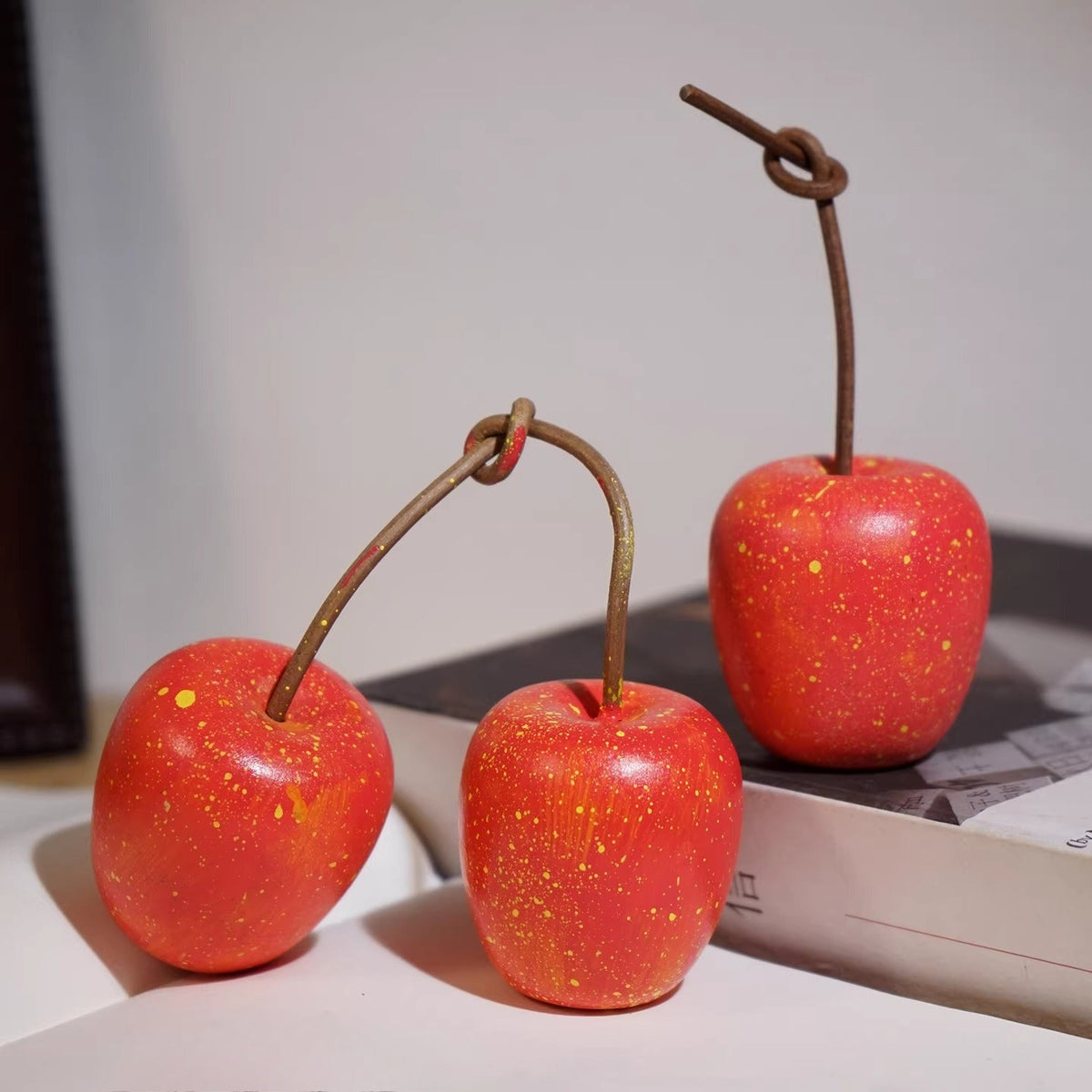Hand-Carved Wooden Red Apple Figurine FantastiKurios