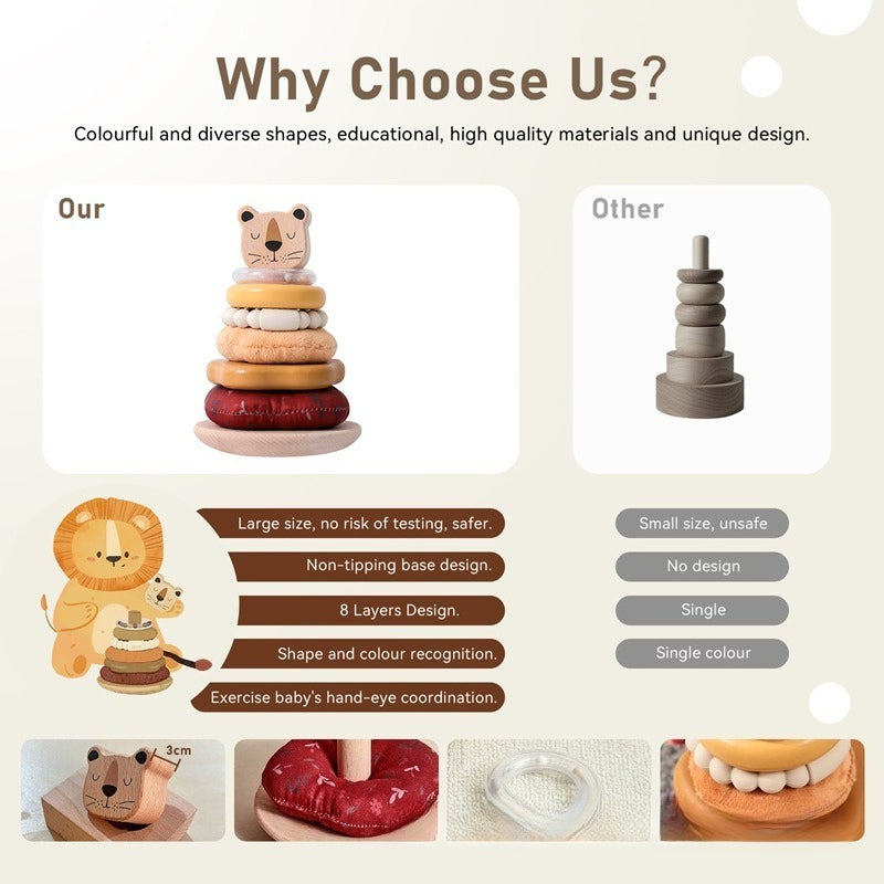 Wooden Lion Stacking Rings Developmental Toy
