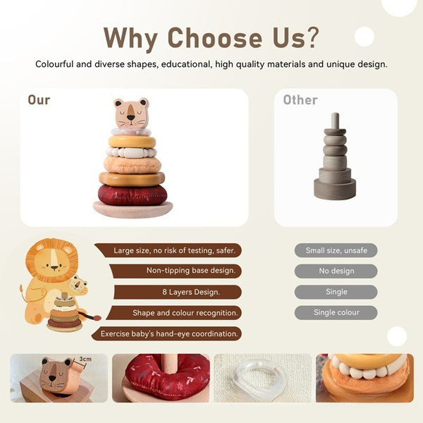 Wooden Lion Stacking Rings Developmental Toy