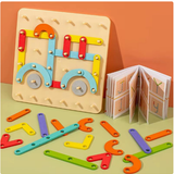 Colorful wooden puzzle with magnetic pieces