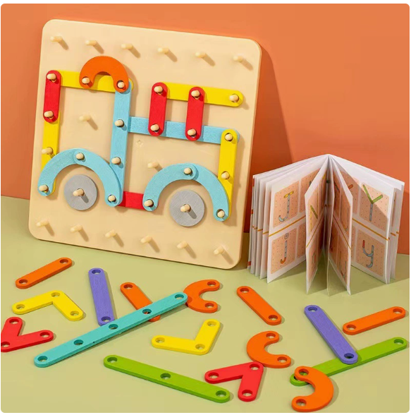 Colorful wooden puzzle with magnetic pieces