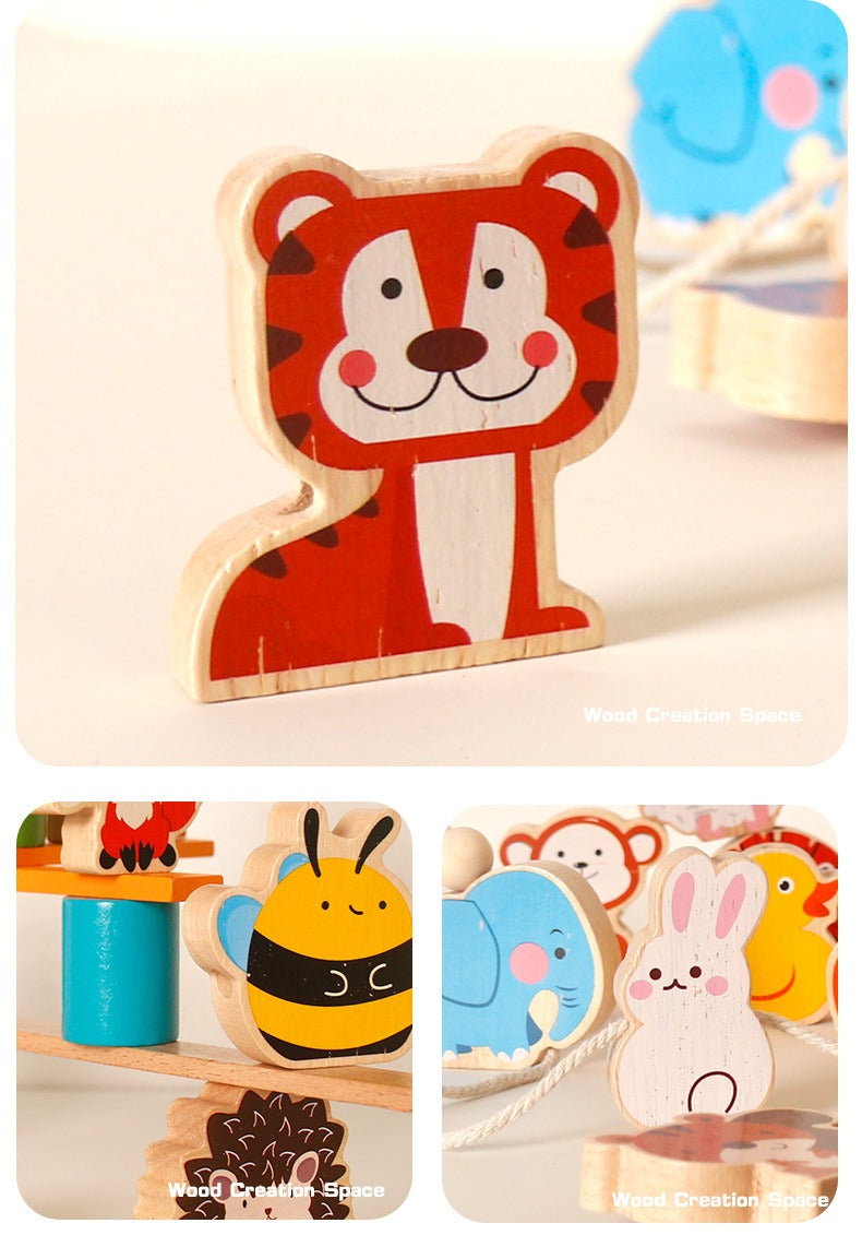 Wooden Animal Balance & Threading Beads Set