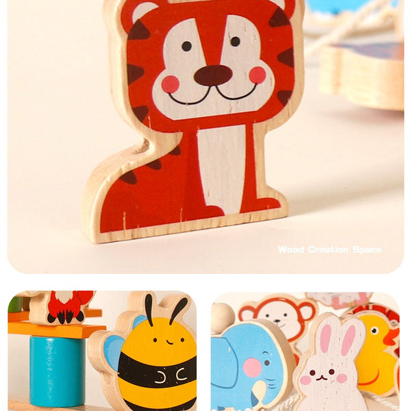 Wooden Animal Balance & Threading Beads Set