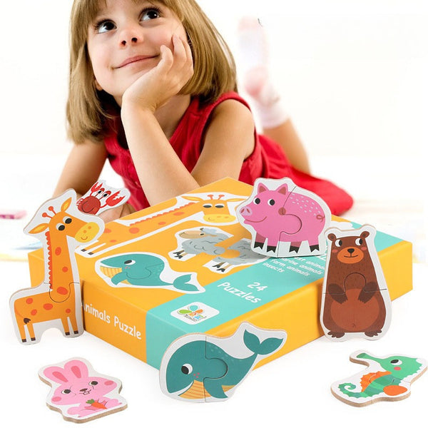 First Learning Wooden Matching Puzzles – Animal, Traffic & Veggie Sets