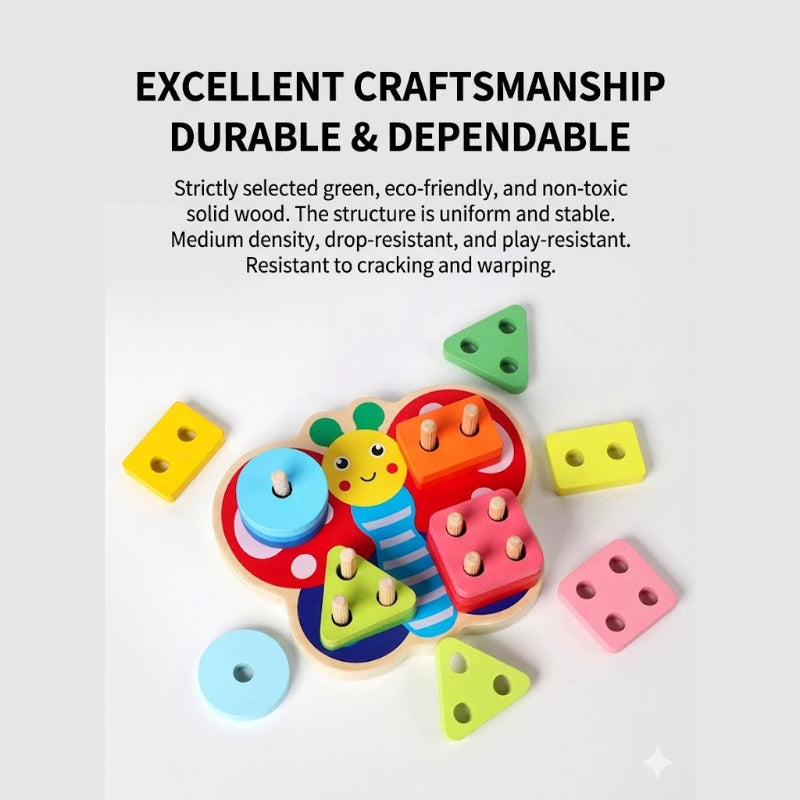 Wooden Butterfly Shape Stacking Puzzle Toy