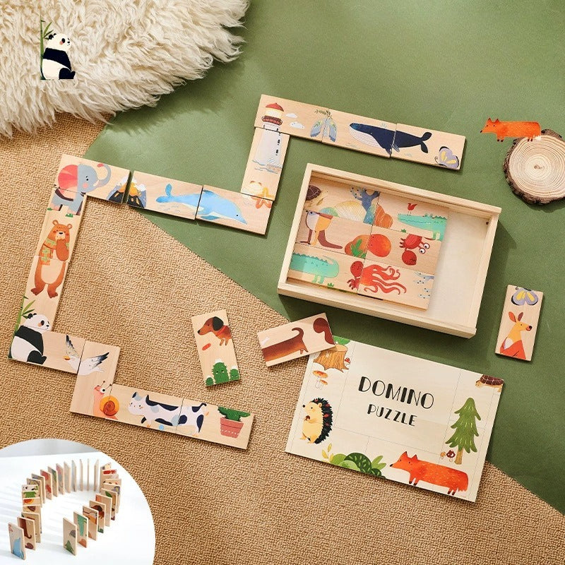Wooden Animal Domino Puzzle Set