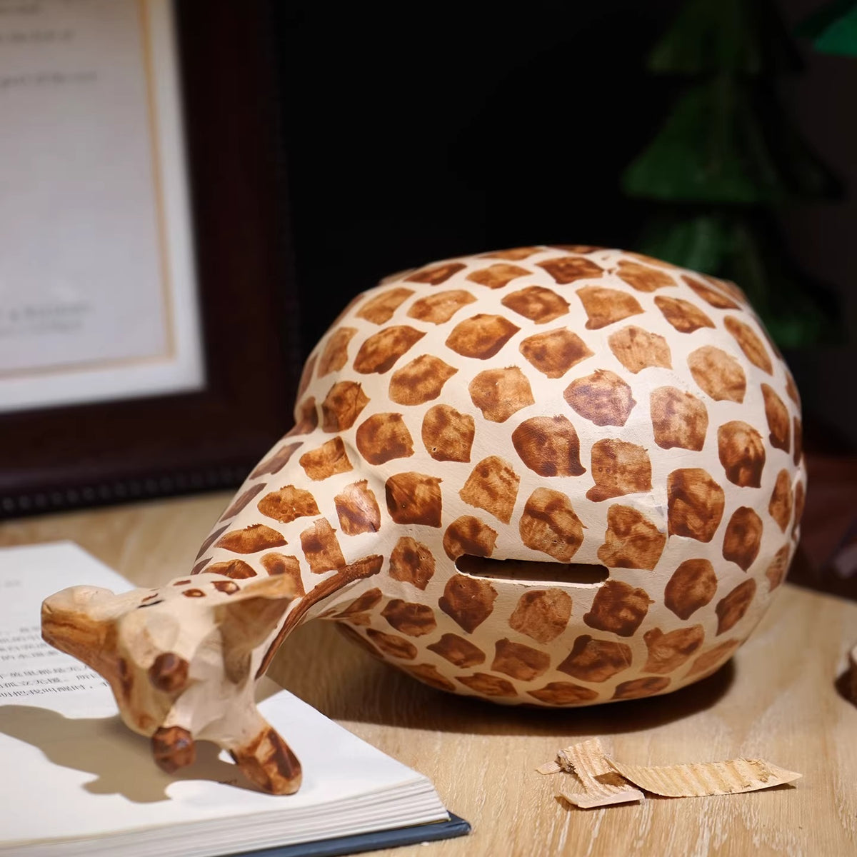 Hand-Carved Wooden Animal Piggy Bank