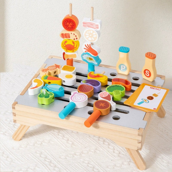 Wooden Pretend Play BBQ Grill Set