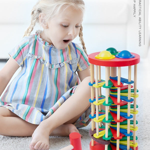 Wooden Hammer Ball Drop Activity Tower for Kids
