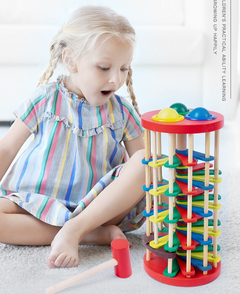 Wooden Hammer Ball Drop Activity Tower for Kids
