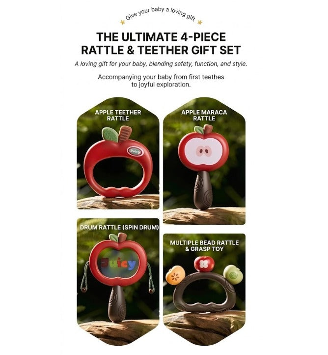 Apple Baby Rattle & Teether Gift Set (4 Pieces)