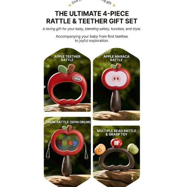 Apple Baby Rattle & Teether Gift Set (4 Pieces)