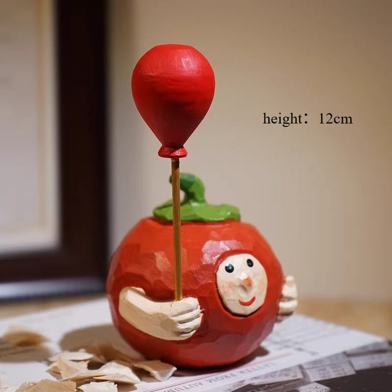 Hand-Carved Wooden Mushroom Doll with Red Balloon FantastiKurios