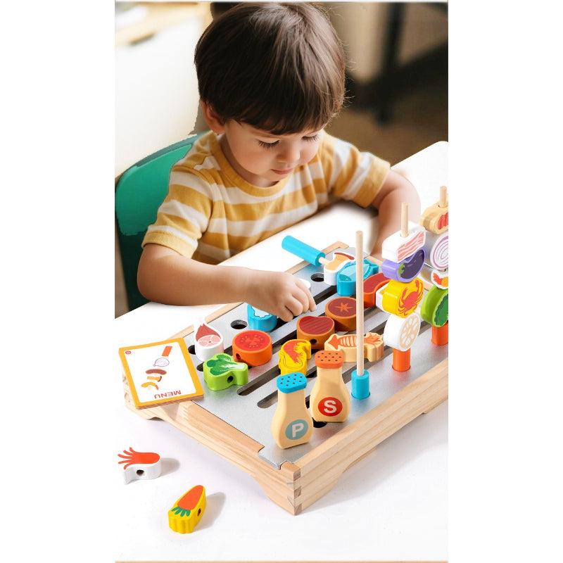 Wooden Pretend Play BBQ Grill Set