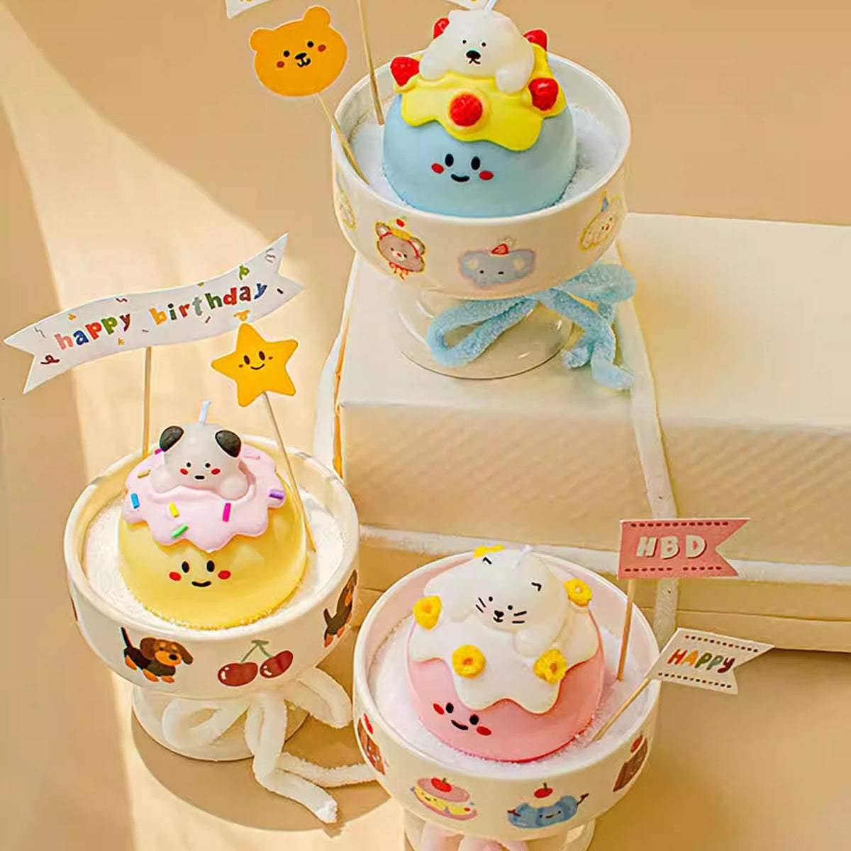 Animal Character Birthday Scented Candle with Ceramic Tray