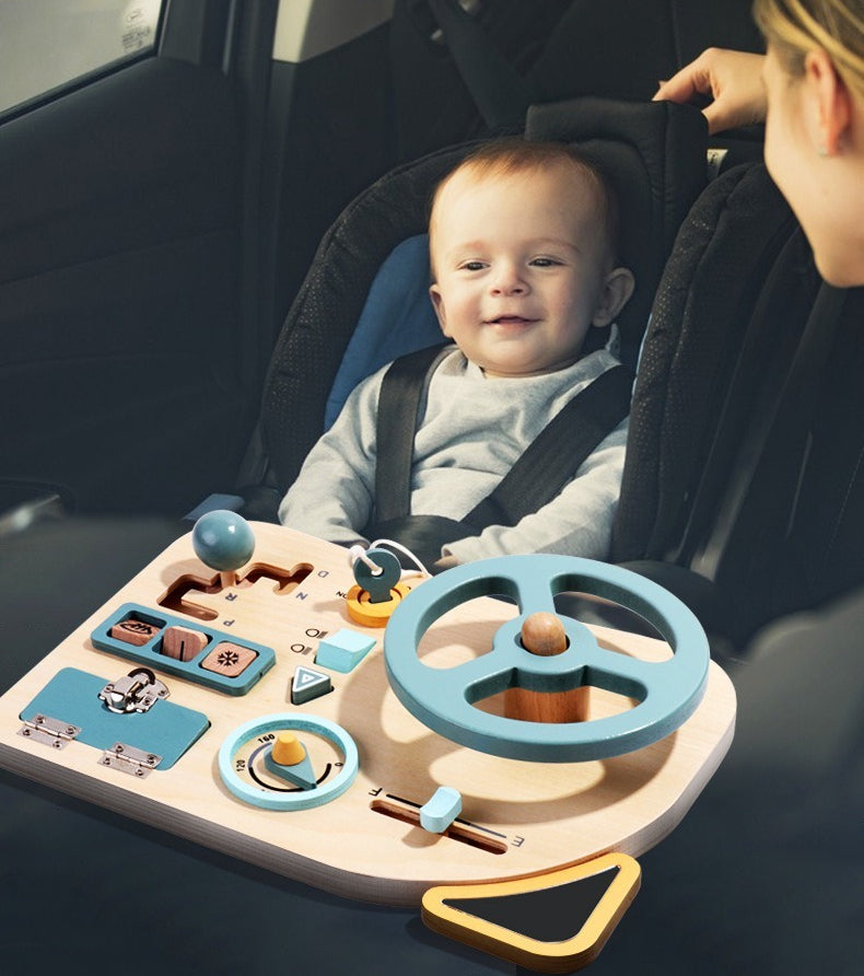 Wooden Montessori Steering Wheel Dashboard Busy Board