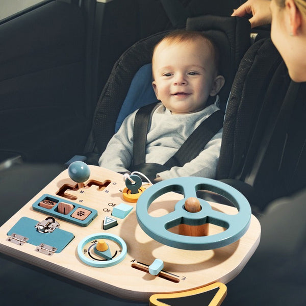 Wooden Montessori Steering Wheel Dashboard Busy Board