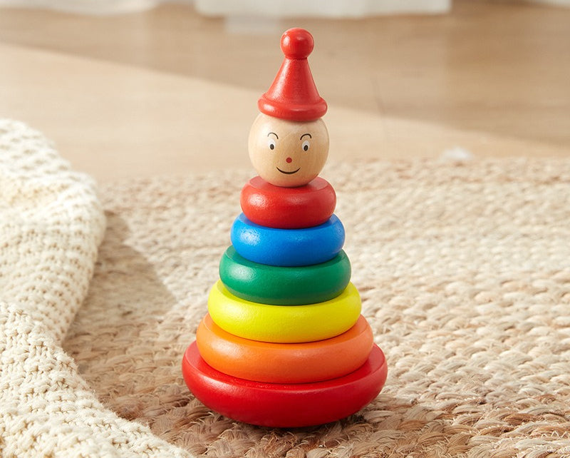 Wooden Animal Rainbow Stacking Tower & Wobble Toy