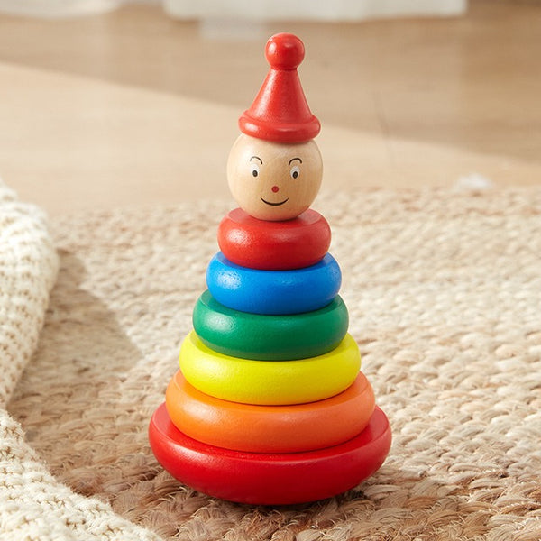 Wooden Animal Rainbow Stacking Tower & Wobble Toy