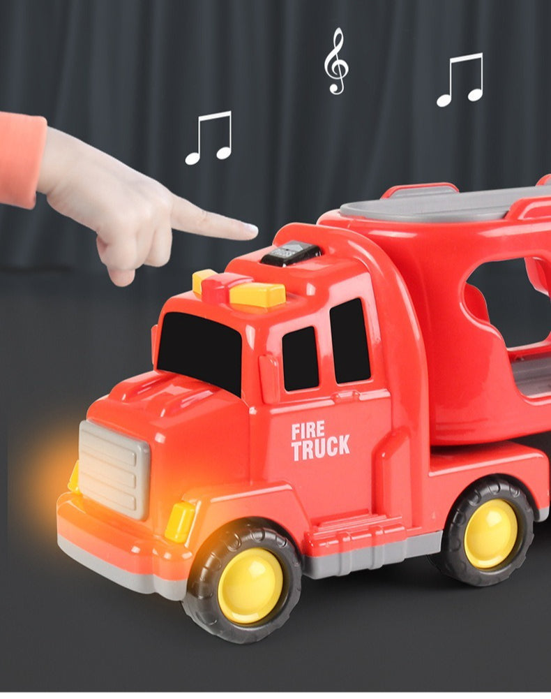 Red Fire Truck Storage Carrier with 4 Mini Vehicles