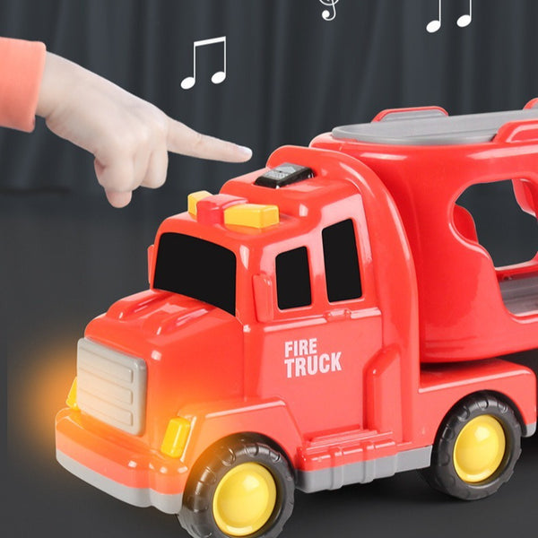 Red Fire Truck Storage Carrier with 4 Mini Vehicles