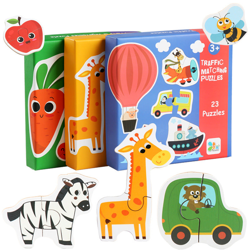 First Learning Wooden Matching Puzzles – Animal, Traffic & Veggie Sets