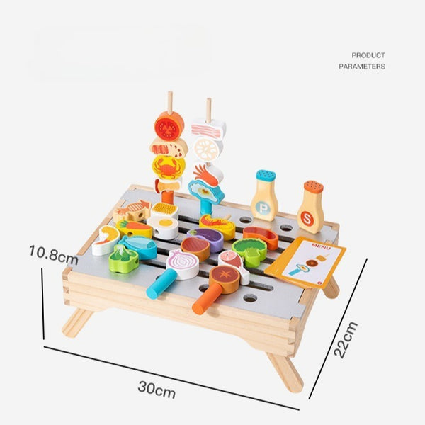 Wooden Pretend Play BBQ Grill Set