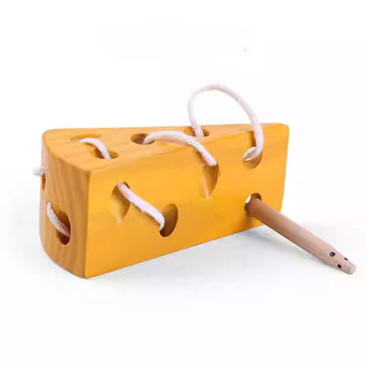 Wooden Cheese & Mouse Lacing Toy