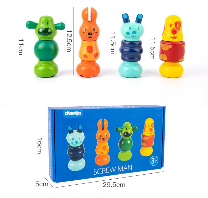 Twist & Play: Wooden Screw Animal Friends (Set of 4)