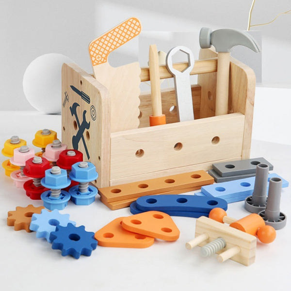 Kids Wooden Toolbox and Construction Toy