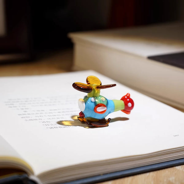 Miniature Hand-Blown Glass Helicopter Figurine