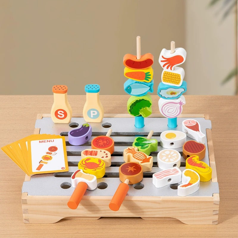 Wooden Pretend Play BBQ Grill Set