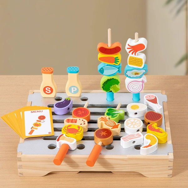 Wooden Pretend Play BBQ Grill Set
