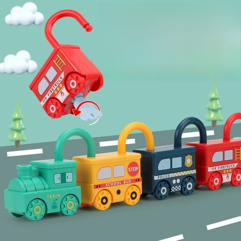 Unlocking Vehicle Train Toy Set with Matching Number Keys