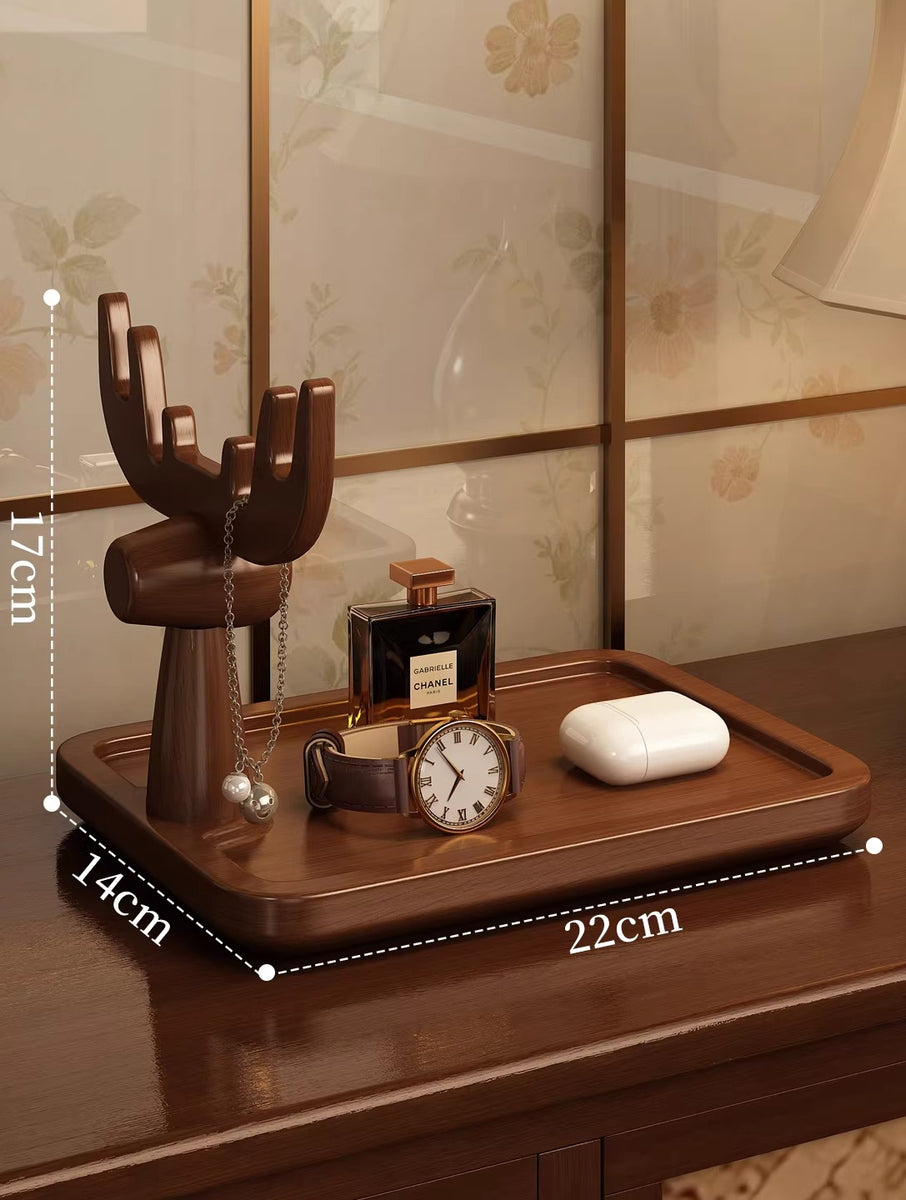 Wooden Catchall Tray with Animal Figurine