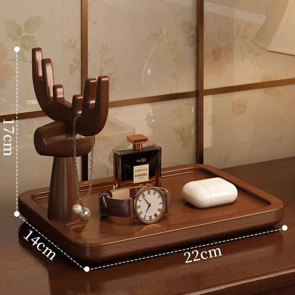 Wooden Catchall Tray with Animal Figurine