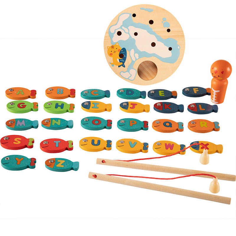 Wooden Magnetic Alphabet Fishing Game – 2-in-1 Cat & Pond Set