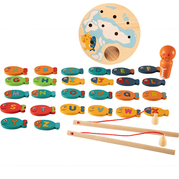 Wooden Magnetic Alphabet Fishing Game – 2-in-1 Cat & Pond Set