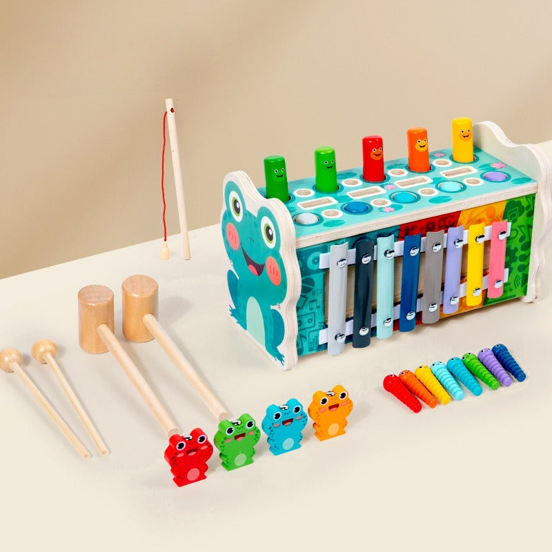 6-in-1 Wooden Frog Activity Cube & Musical Xylophone Set