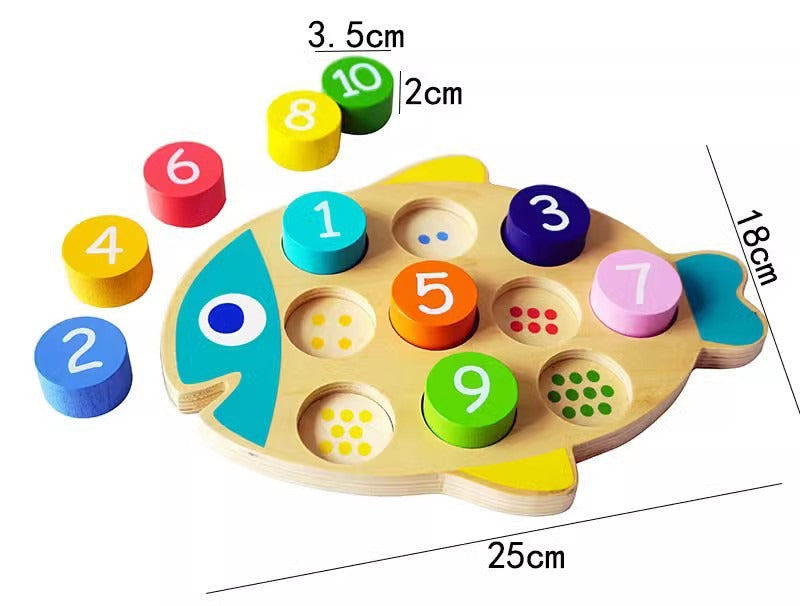 Wooden Fish Number Counting Toy Matching Puzzle