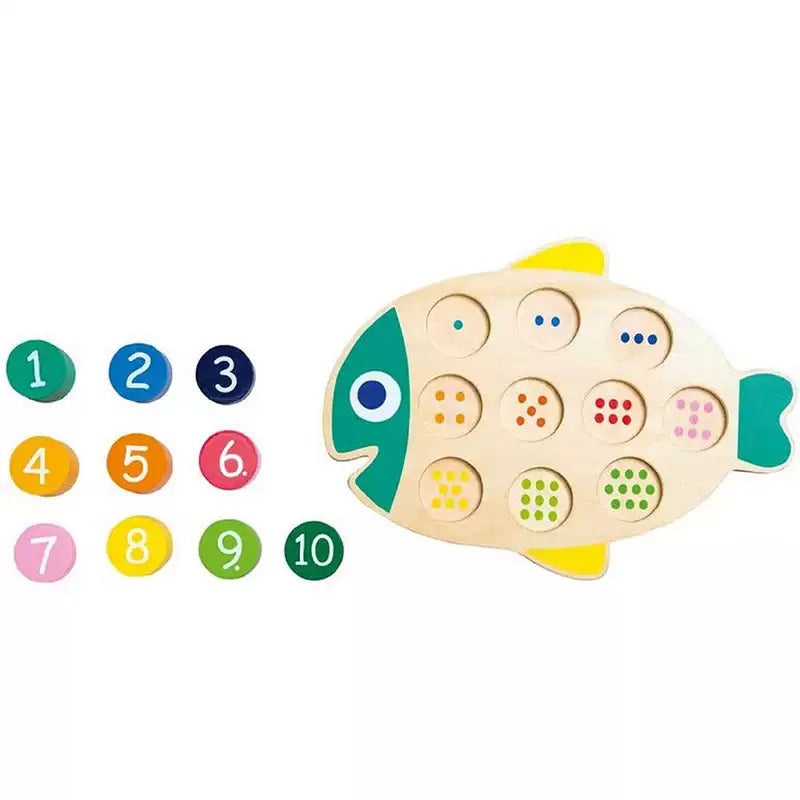 Wooden Fish Number Counting Toy Matching Puzzle