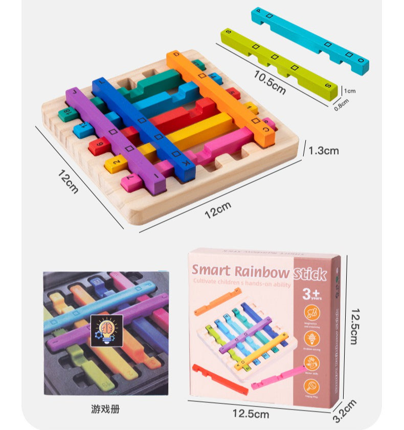 Smart Rainbow Stick Logic Puzzle - Wooden Brain Teaser for Kids