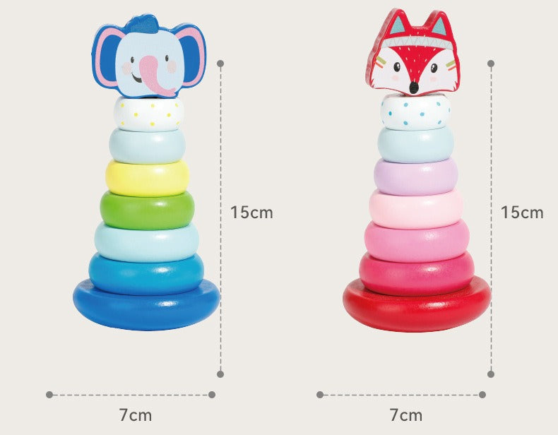 Wooden Animal Rainbow Stacking Tower & Wobble Toy