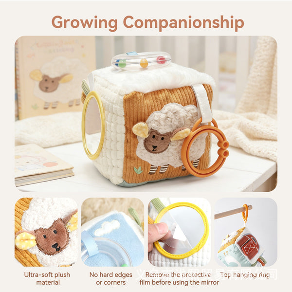 Soft Baby Sensory Cube with Rattle and Mirror - Forest Friends