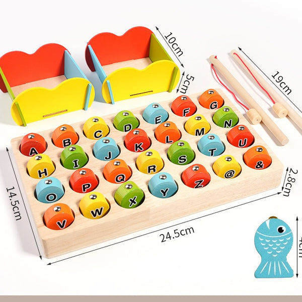 Wooden Magnetic Alphabet Fishing Game – 28 Piece Color Sorting Toy