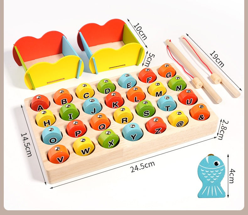 Wooden Magnetic Alphabet Fishing Game – 28 Piece Color Sorting Toy