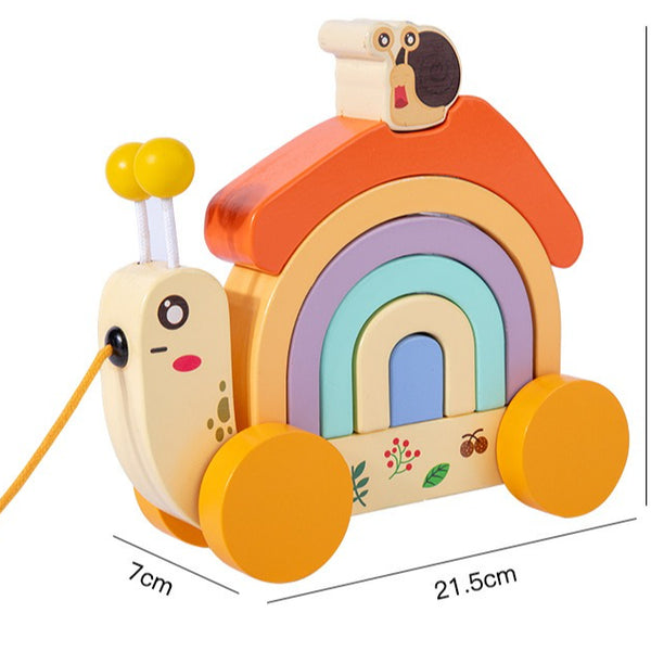 Pastel Rainbow Snail – Wooden Pull-Along & Stacker Toy