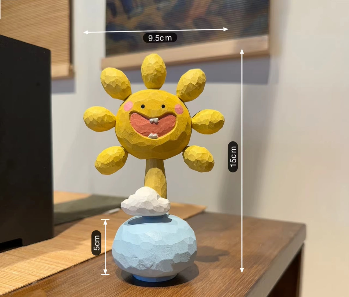 Hand-Carved Wooden Sunflower Desk Ornament