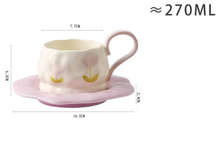 Purple Tulip Ceramic Coffee Cup and Saucer Set